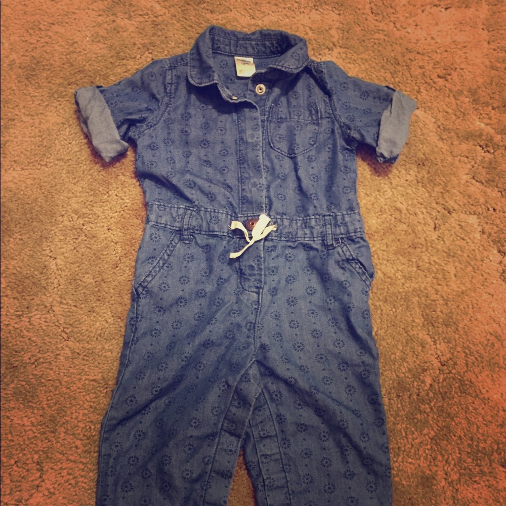 Infant girls denim coverall outfit
